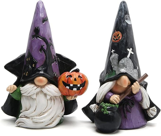 Hodao 2pcs Halloween Gnomes Decorations Handmade Scandinavian Gnome Ornaments Halloween Witch Firgurines Decor Pumpkin Home Table Decorations Gifts (Black)