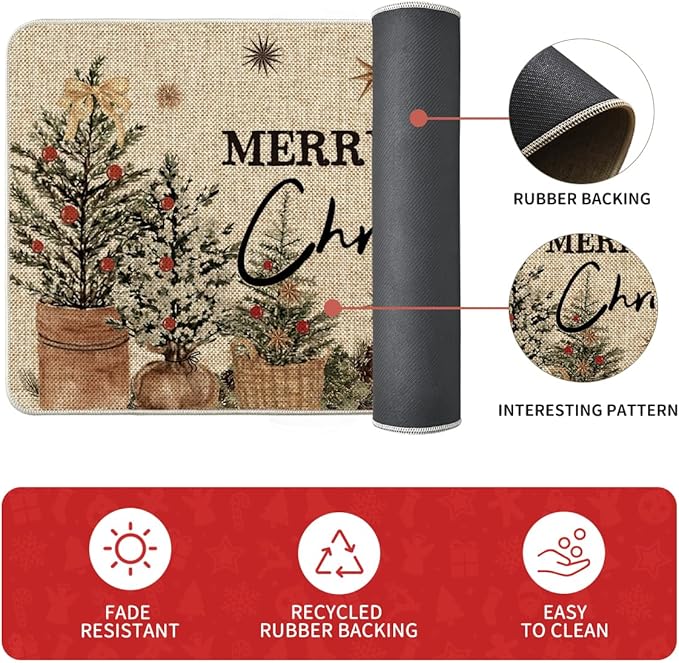 Artoid Mode Holly Ornament Merry Christmas Kitchen Mats Set of 2, Winter Home Decor Low-Profile Kitchen Rugs for Floor - 24x35 and 24x59 Inch