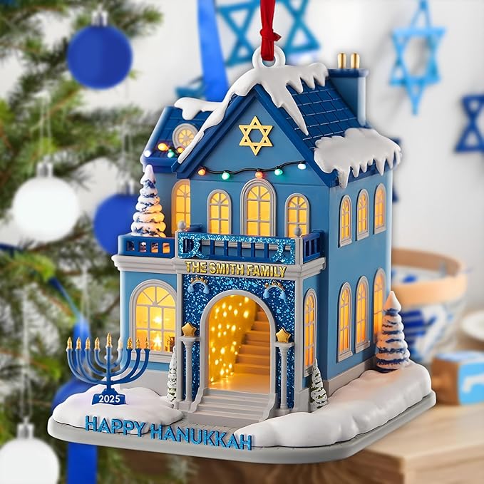 Personalized Hanukkah Ornaments - 2D Flat Jewish Ornaments, House Warming Gifts New Home Ornament 2025, Hanukkah Gifts for Women Men Family Christmas Ornament, Chrismukkah Decorations