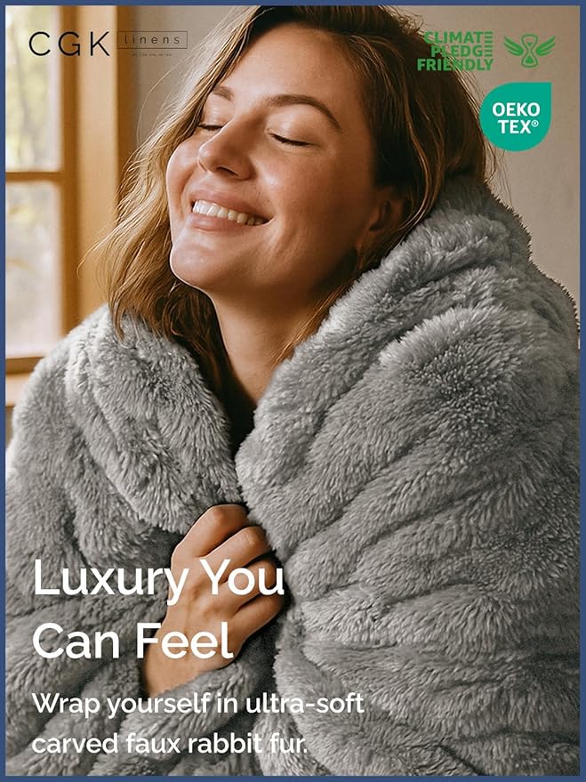 Fluffy Blanket Throw Size - Faux Fur Throw for Couch or Bed - Ultra Plush Soft Extra Thick Faux Fur Rabbit Blanket - Comfy, Fuzzy, Warm & Breathable - Luxury Minky Tie Dye Bedding - 50" x 60", Grey