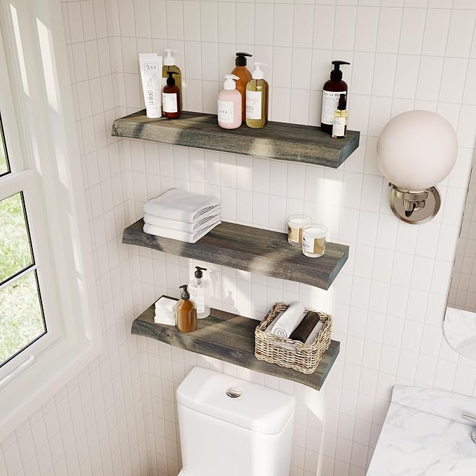 36" Acacia Live Edge Floating Shelves Set of 2 - Wall Mounted Wooden Shelf for Stylish Home Décor - Mocha Color 36x7.5x1.5 Inches