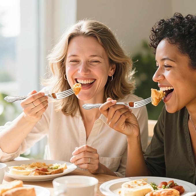 KINGSTONE Vintage Carved Silverware Set, 60-Piece 18/10 Stainless Steel Flatware Cutlery Set with Retro Royal Thick Handle, Tableware Utensils for Home, Restaurant, party, Wedding, Dishwasher Safe