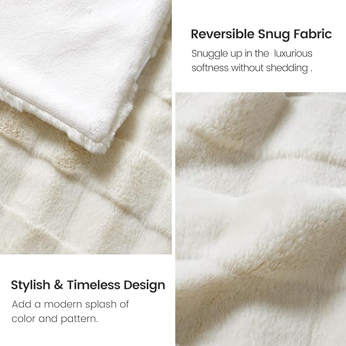 Cozy Bliss Fluffy Faux Fur Throw Blanket for Couch,Warm Cozy Soft Cream White Throw Blankets for Sofa Bed Living Room,60x80 Inches