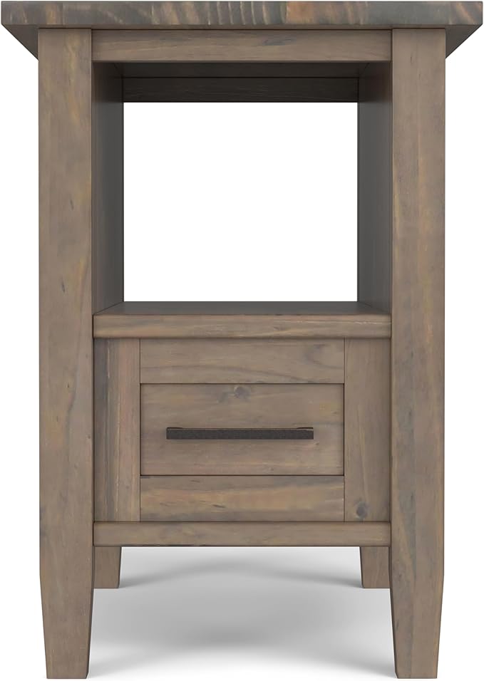 SIMPLIHOME Ela Solid Wood 14 inch Wide Rectangle Transitional Narrow End Table in Smoky Brown for The Living Room and Bedroom