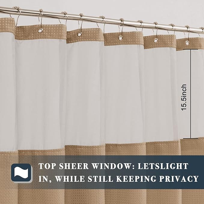 N&Y HOME Waffle Weave Shower Curtain with Snap-in Fabric Liner & 12 Metal Hooks Set - Hotel Style, Waterproof & Washable, Heavyweight Fabric & Mesh Top Window - 71x72, Coffee Brown