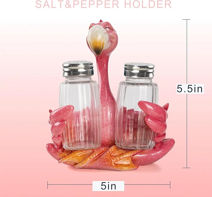Decorative Flamingo Salt and Pepper Shaker Holder, Coastal Kitchen Decor (Flamingo)