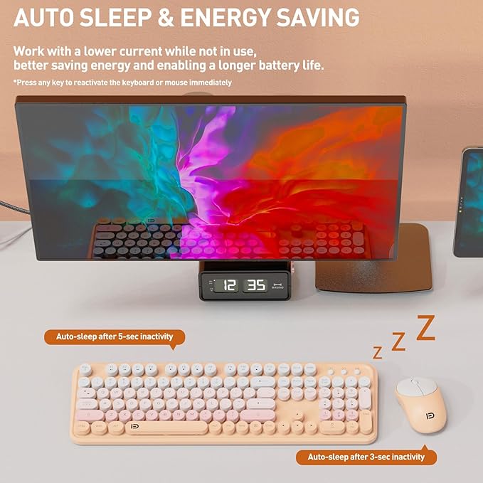 FD 2.4GHz Wireless Keyboard and Mouse Set with Switch Button - Full-Size Keyboard - Compatible for Windows/Laptop/PC/Notebook/Smart TV and More - Light Pink Colorful