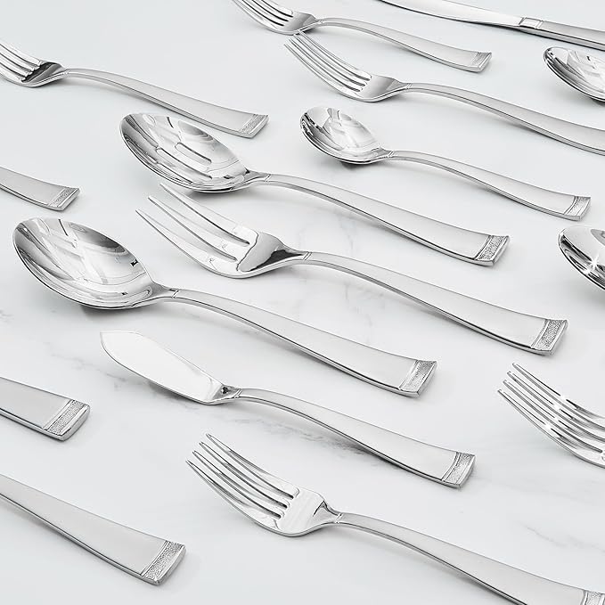 KINGSTONE Silverware Set, 40-Piece Flatware Set for 8, 18/10 Stainless Steel Cutlery Set with Bead Edge, Utensil for Kitchen, Home, Party, Wedding, Mirror Polished, Dishwasher Safe, Featured Gifts