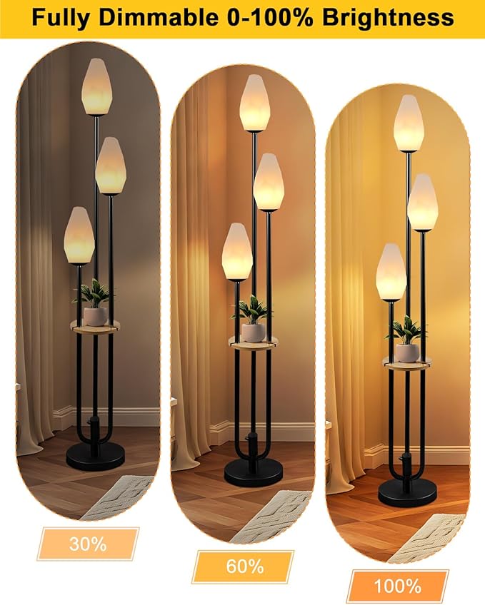 Lightdot Black Floor Lamp with Tray, 3-Lights Dimmable Floor Lamps with Rock-Shaped Shade, Unique Candle Holder Style Modern Tall Lamp for Living Room/Party(Bulbs Included)
