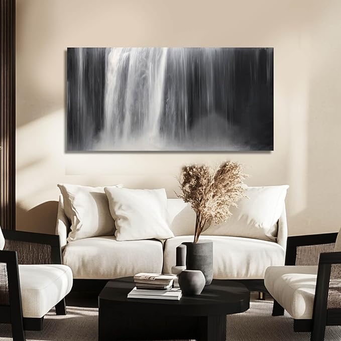 Abstract Waterfall Picture Living Room Decor Abstract Wall Art Black and White Artwork Modern Office Home Decor 20X40 Inch