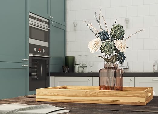 Lipper International 1265 Acacia Herringbone Serving Tray with Handle Cutouts for Meals or Organizing, 19 3/4" x 13 3/4" x 2 1/4"