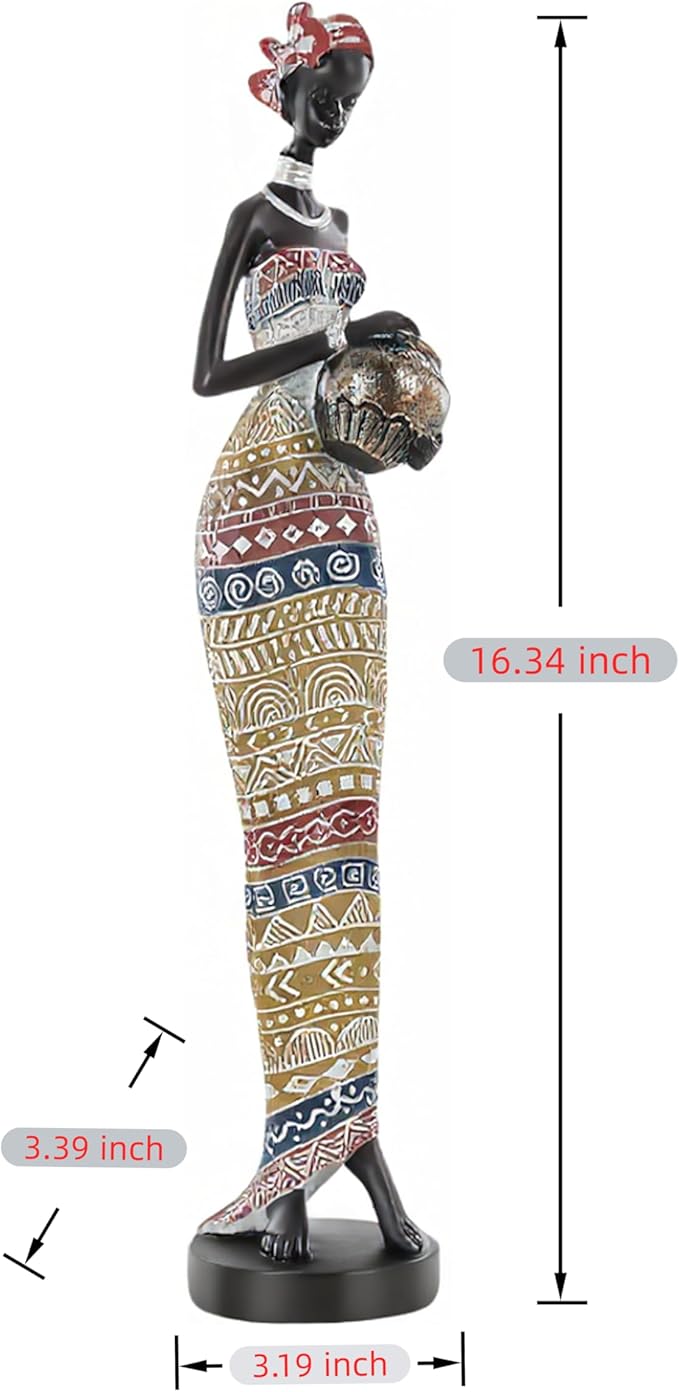 African Traditional Art Handmade Statues, Colorful Geometric Pattern Long Skirt Women's Ornaments and Decorations, Suitable for Home Study Display and Cultural Gift Collection