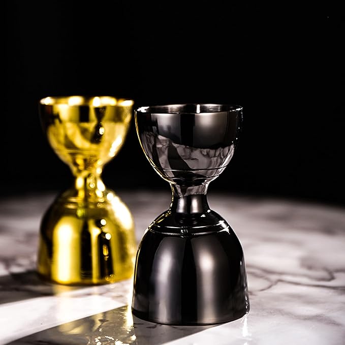 Homestia Bell Jigger Set for Bartending, Cocktail Jigger 2 oz 1 oz with Pourer, Premium 304 Stainless Steel Shot Measure Double Jigger Measurements inside Bar Liquor Measuring Jigger (Black)
