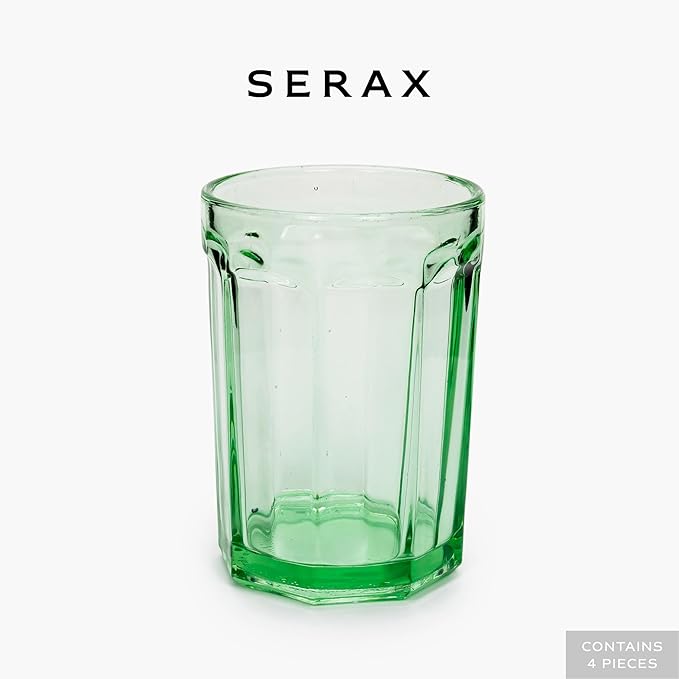 Serax Drinking Glasses Set of 4 | Fish & Fish glassware by Paola Navone | 13.5 FL oz Clear Green Water Glass Cups without Lids | Home Essentials, Kitchen Set | Suitable for Beer, Juice, Coffee