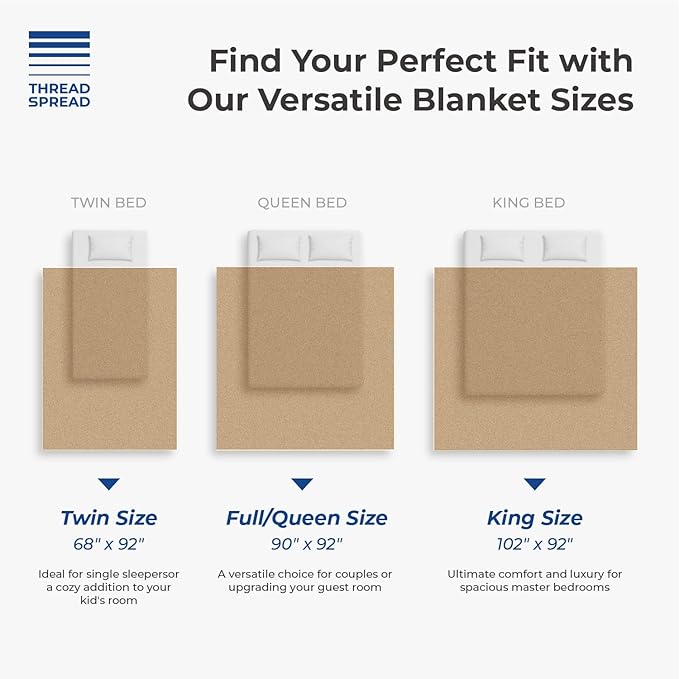 THREAD SPREAD Organic GOTS Certified Cotton Blanket, Twin/Twin XL - 350 GSM, Antistatic, Fuzzy Soft, Lightweight, Sofa, Camping & Travel, All-Season Herringbone Throw, Biege + Stylish Bonus Tote Bag