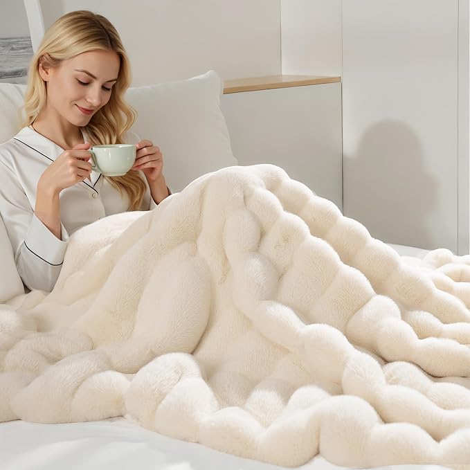NEXHOME PRO Faux Fur Twin Blanket, Ultra Soft Cozy Warm Fuzzy Fluffy Plush Reversible Blanket for Couch, Sofa, Bed, Home Decor Gift, Beige 6080