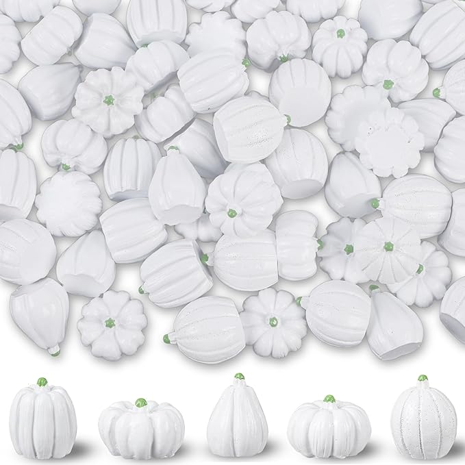 winemana Mini Pumpkins Fall Decorations- 80 Pack Small Fake Pumpkins for Decorating, Thanksgiving Table Centerpieces, Autumn Harvest Home Office Decor, DIY Crafts, Vase Bowls Basket & Fillers (White)