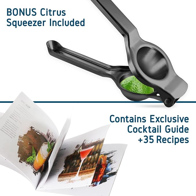 Bar Set Cocktail Shaker Set, Stainless Steel Mixology Bartender Kit, 16 Piece Cocktail Kit, Black Cocktail Set, Bar Tools: 30oz Martini Shaker, Muddler, Bar Kit Cocktail Book, Jigger and Pourers