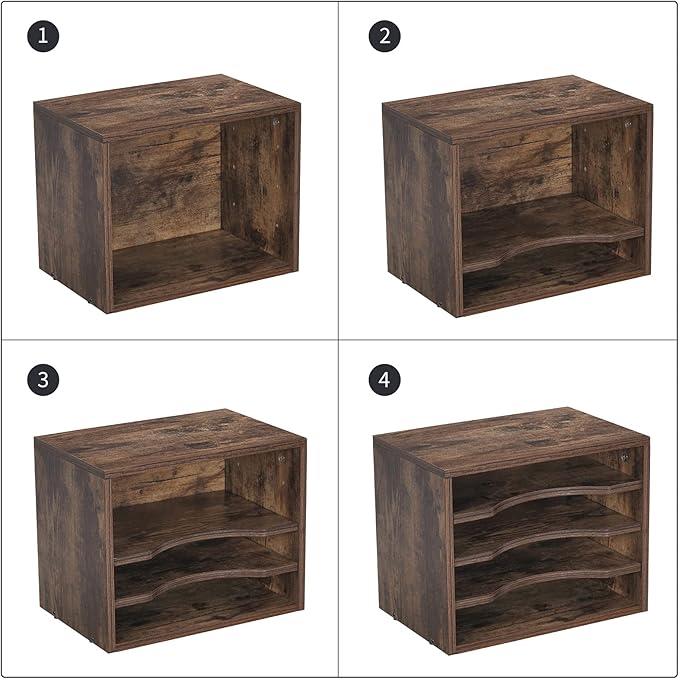 Snughome Vintage Wood File Organizer Desktop, 13.4’’ Document Letter Mail Tray Sorter with 3 Adjustable Shelves, Wooden Desktop Paper File Sorter Holder for School Home Office Supplies