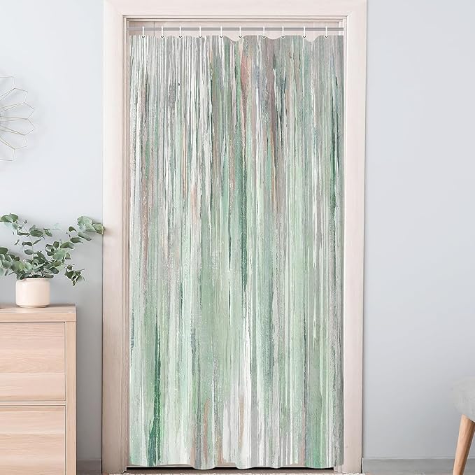 JAWO Abstract Teal Blue Shower Curtain, Lake Blue Boho Ombre Minimalist Chic Art Shower Curtains, Modern Neutral Contemporary Striped Brush Strokes Tan Art Waterproof Bathroom Curtain with 12 Hooks