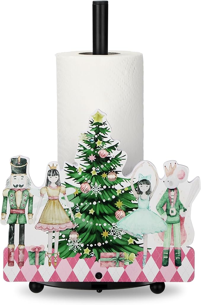 Yookeer Christmas Paper Towel Holder Nutcracker Floral Holly Buffalo Plaid Christmas Tree Towels Paper Holder for Kitchen Countertop Bathroom Home Farmhouse Winter Replaceable Xmas Tree Decor Indoor