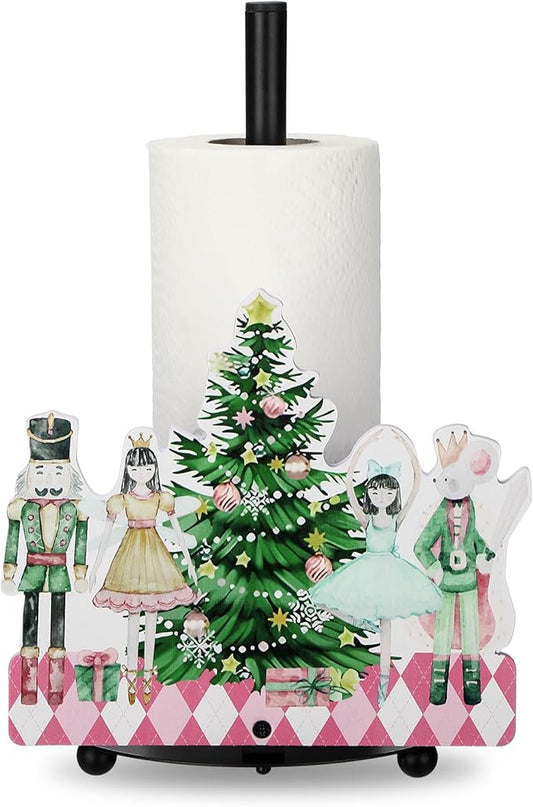 Yookeer Christmas Paper Towel Holder Nutcracker Floral Holly Buffalo Plaid Christmas Tree Towels Paper Holder for Kitchen Countertop Bathroom Home Farmhouse Winter Replaceable Xmas Tree Decor Indoor