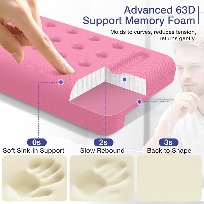 L-Shaped Desk Edge Cushion, 2 PCS Elbow Rest for Desk with Ergonomic Support, Memory Foam Elbow Pad & Arm Rest for Palm, Wrist & Forearm, Non-Slip & Separate Design, Office & Home, Pink