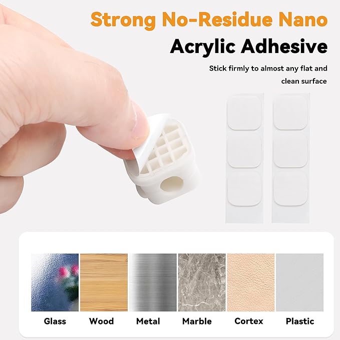 8 Pack Cable Management Clips Home Office Desk Cord Keeper Organizer Accessories Charger Organizer Cord Holder for Nightstand (White)