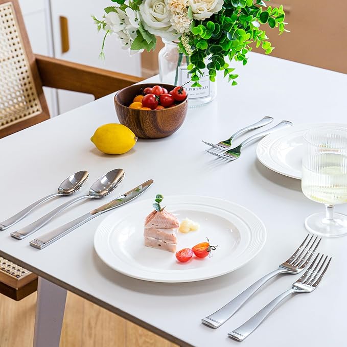 HIKAA 20PCS Matte Handle Silverware Set for 4, Stainless Steel Flatware Set, Modern Design Cutlery Set for Home/Hotel/Wedding, Dishwasher Safe