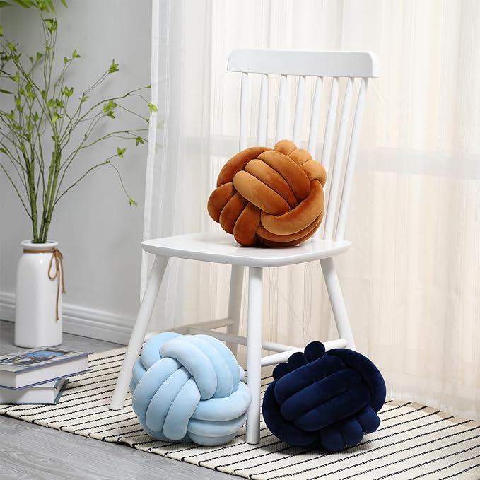 Petrella Knot Pillows Ball Round Throw Pillows Home Decor Cushion Decorative Aesthetic Throw Pillows，Caramel 8inch