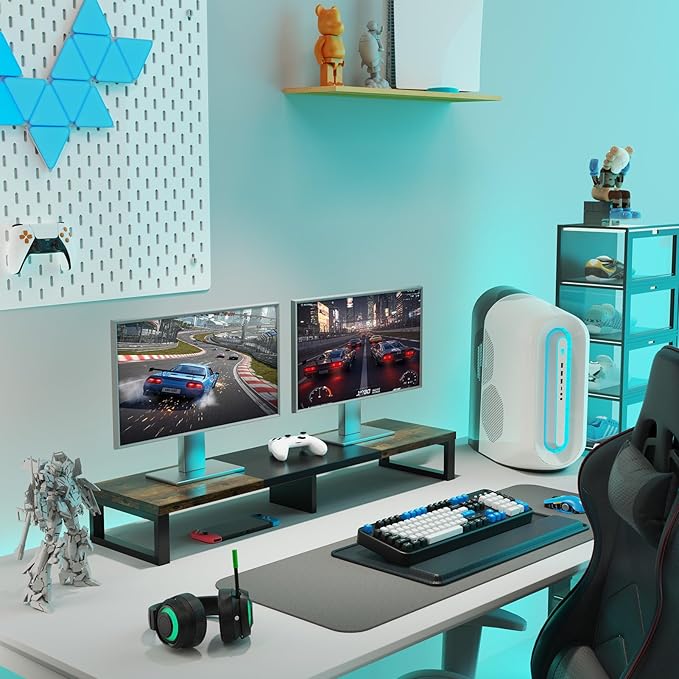 Zimilar Dual Monitor Stand Riser, Large Monitor Stand for Desk, Wood Monitor Riser with Storage Organizer for Home Office, Monitor Stands for 2 Monitors, Desktop Wooden Monitor Riser for Computer