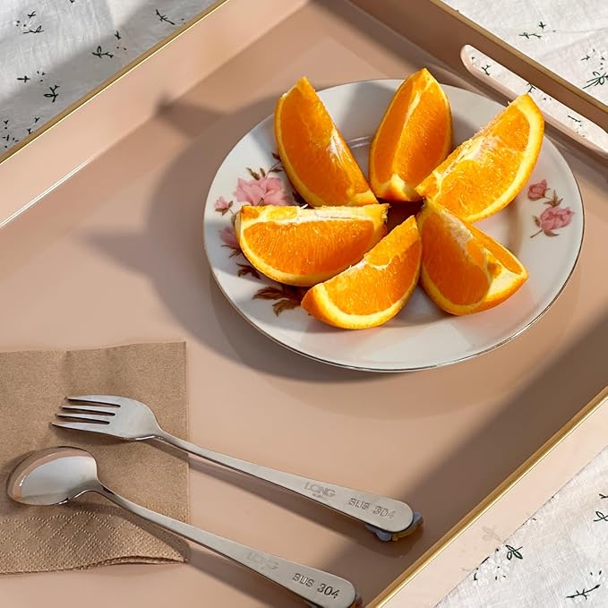 Cream Sturdy Acrylic Serving Tray with Handles-15.7x11.8Inch, Morden Plastic Rectangular Serving Tray for Coffee Table Bathroom, Ottoman, Home Decor