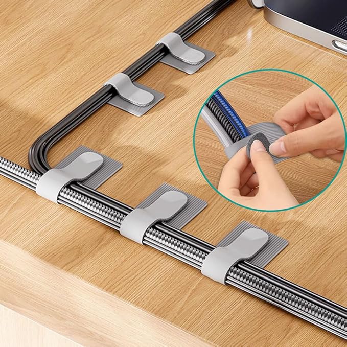 Cord Organizer Cable Management 45 Pack Adhesive Cord Holder Hooks Clips Reusable Holder Straps Strips 2 Size for Under Desk Charging Cords Appliance