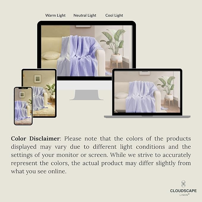 Cloud Scape Linen Extra Large 8-Layer Muslin Throw Blanket, 100% Cotton Gauze Blanket for Couch, Sofa, Bed, Lightweight, Suitable for All Season,50x70, Lavender Blue