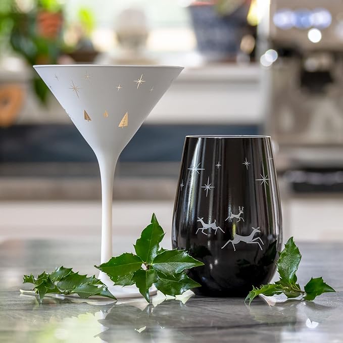 Wonderland Stemless Wine Glass/Candle Votive | Set of 2 Tumbler Wine Glasses | Lead-Free Glass | Christmas Laser Etched Stemless Wine Glasses