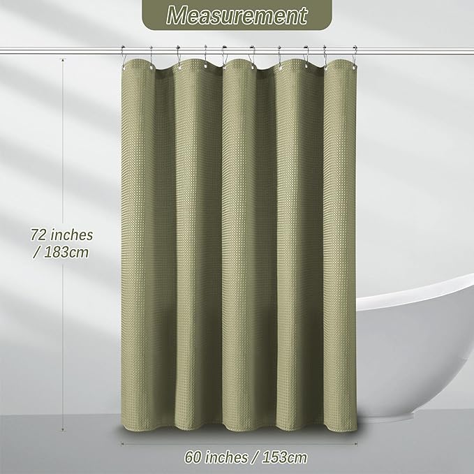 Khaki Shower Curtain Waffle Weave 60 Inches Heavy Fabric Duty Shower Curtains for Stall, Water Repellent 256GSM Weighted Modern Bathroom Shower Curtains with 10 Metal Hooks, 60Wx72H