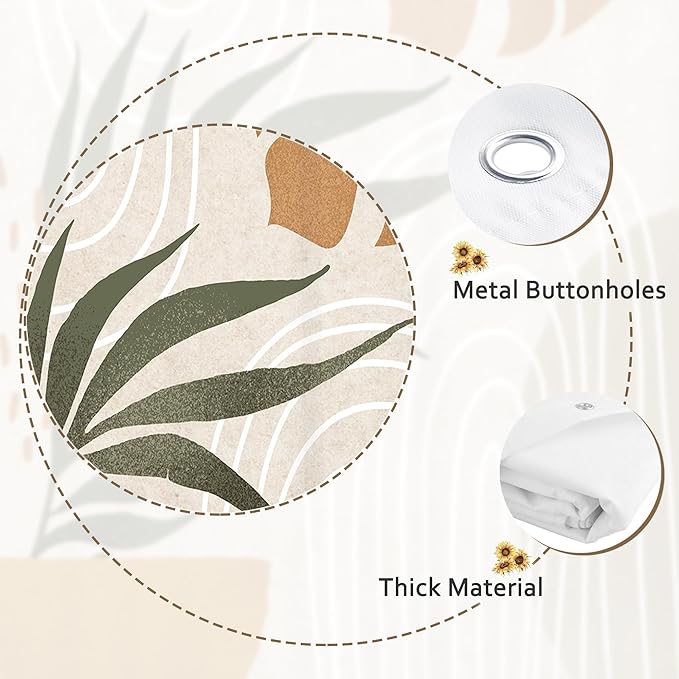 Glawry Beige Green Boho Shower Curtain Small Stall Abstract Mid Century Plant Tropical Palm Leaf Modern Minimalist Bathroom Geometric 48Wx72L Inches Bath Accessories Art Home Decor Fabric 8 Pack Hook