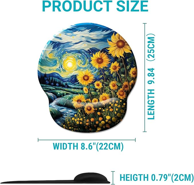 Sunflower Ergonomic Mouse Pad with Wrist Rest, Cute Gel Mouse Pads Wrist Support, Computer Mousepad for Gaming with Non-Slip PU Base, Comfortable Mouse Pad for Desk Accessories Office Decor