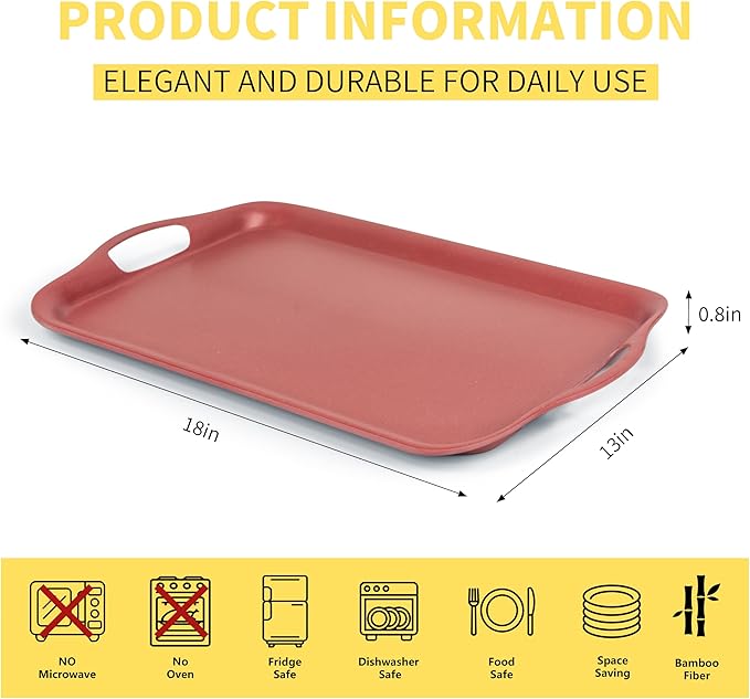 KINGEN 2-Pack Christmas Serving Trays -18×13-inch Large Tray, Vintage Velvet Red Platters for Holiday Buffets, BBQ, Party, Outdoor Serving - Santa's Christmas Decor (Bamboo Fiber, Red)