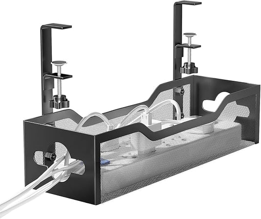 Under Desk Cable Management Tray 13.38", Quszmd Cable Organizer No Drill, Standing Cord Organizer and Wire Management Tray - No Damage to Desk, Black