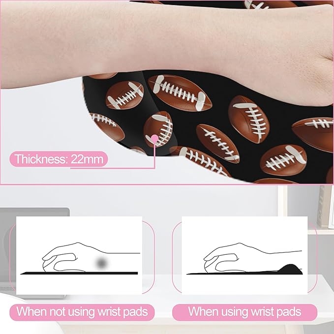 American Football Keyboard Wrist Rest Pad and Mouse Pad Wrist Support Set,3-in-1 Ergonomic Mouse Pad with Non-Slip Rubber Base for Home Office Game Computers Desk,