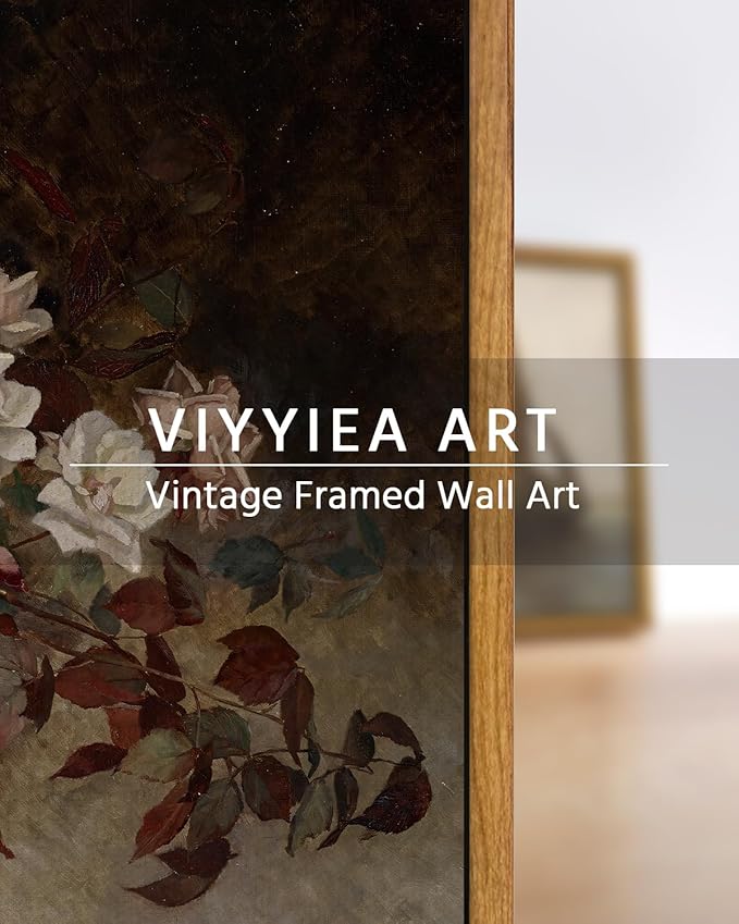 VIYYIEA Vintage Flower Wall Art Room Decor, Framed Canvas Art Botanical Prints, Flower in Vase Wall Painting, Rustic Farmhouse Wall Decor for Bedroom Living Room Bathroom Pictures, 9"x11"