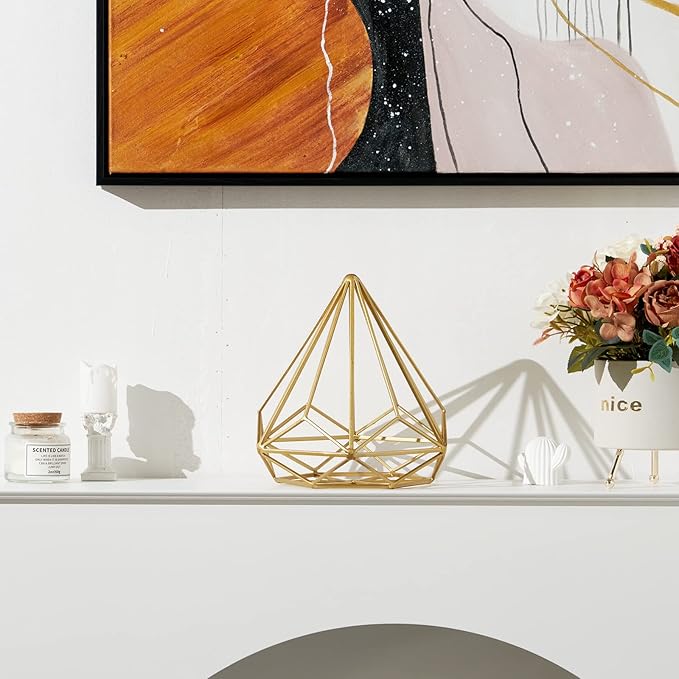 6 inches-Bright Gold Iron Sphere-Diamond Shape, Geometric Sculpture Decorative Sphere,Tabletop Decorations for Living Room, Study，Bedroom，Modern Home Decor Accents