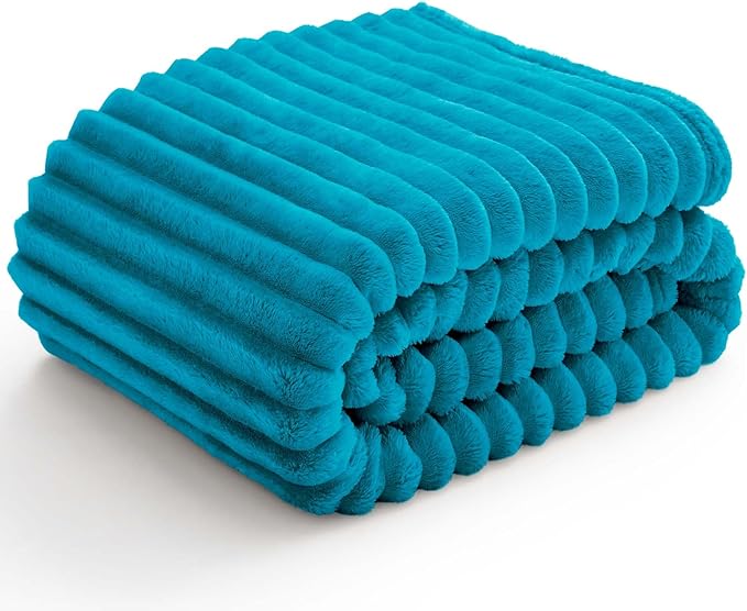 BEDELITE Twin Blanket for Couch & Bed, 300GSM Soft & Warm Fleece Blanket, Decorative and Giftable Striped Teal Blankets for Women, Men, 60"x80"