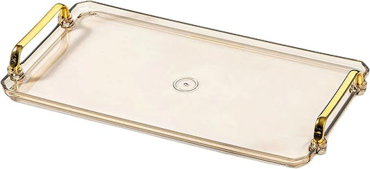 Acrylic Serving Tray with Handles Ottoman Countertop Decorative Tray Serving Tray Spill-Proof Tray for Coffee Table Living Room Bedroom16 x 9 x 0.8 inches (Amber)