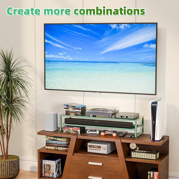 Simple Trending 2 Tier Metal Dual Monitor Stand Riser, Computer Office Desktop Organizer for 2 Monitors with 32"x10" Mouse Pad for Laptop, Printer, TV, Green