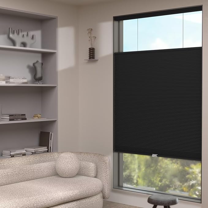 MYshade Top Down Bottom Up（TDBU） Cellular Shades, 1.5 inch Cordless Blackout Honeycomb Pleated Blinds for Windows Home Bedroom Office, Light Control, Thermal Insulated, 36" W x 72" H, Black