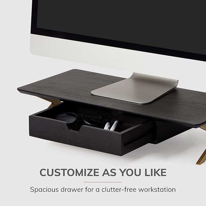 Anji Mountain Monitor Stand - Desktop Organizer & Laptop Riser, Ergonomic Monitor Riser, Space-Saving Monitor Stand for Desk, Durable Construction, Easy Assembly, Ideal for Home & Office,Black