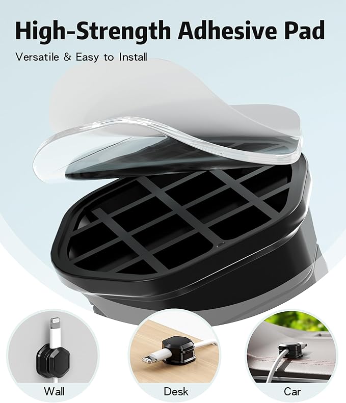 6 Pack Magnetic Cable Clips [Cable Smooth Adjustable] Cord Organizer - Cuworlis Adhesive Wire Holder, Under Desk Cord Holder Keeper for Home Office Desk Phone Car Wall Desktop Nightstand Cabinet