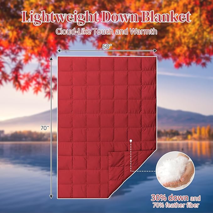 Peace nest Down Throw Blankets for Couch 50x70 Down Blanket for Indoor and Outdoor Throw Blanket use Soft Lightweight Throw Blanket Crimson